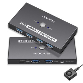 USB Switcher 2 Computers, USB C Switch 2 Computers Share 4 USB 3.0 Devices, with 1 Desktop Controller, 2 USB 3.0 Cables, 2 USB C Adapter