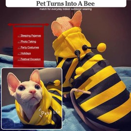 Dog Bee Costume Outfit Bumblebee Hoodie Cat Clothes Funny Pet Hooded Coat for Small Medium Dogs Puppy Chihuahua Yorkie Halloween Party Cosplay, Black and Yellow (X-Large)