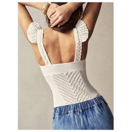 SweatyRocks Women's Ruffle Tank Bodysuit Button Down Textured Sleeveless Leotard Shirt Tops Apricot Medium