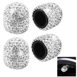 4 Pack Bling Valve Stem Caps, Sparkling White Handmade Crystal Rhinestone Car Tire Valve Caps Bling Car Stem Covers Xmas Decor Chrome Attractive Dustproof