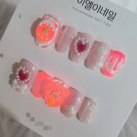 Nostalgic game console glow-in-the-dark handmade nail tips - Almond Egg / 추억의 게임기 야광 수제네일팁 - 아몬드에그