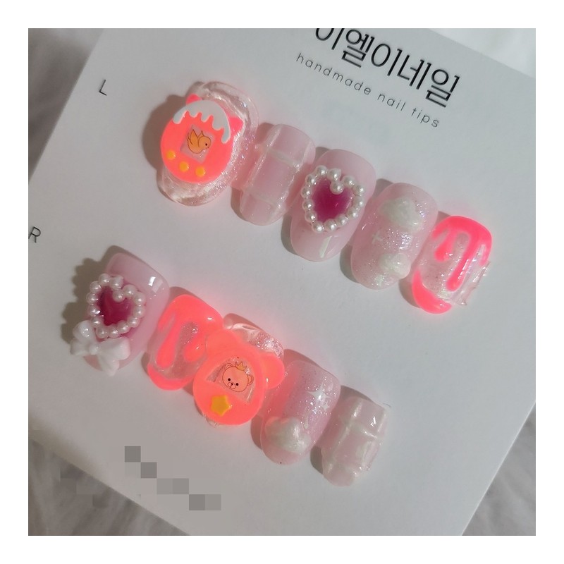 Nostalgic game console glow-in-the-dark handmade nail tips - Almond Egg