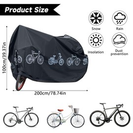 Bicycle Garage Protective Cover, Waterproof, Anti-Dust UV Cover, Bicycle Rain Cover, Bicycle Cover, Bicycle Tarpaulin, Waterproof Bicycle Garage, Outdoor Bike Cover, 200 x 100 cm (Black)