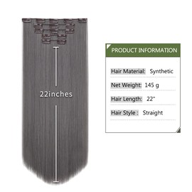 Grey Hair Extensions,HSPJHTM Clip in Hair Extensions for Women 22" Synthetic Hair Extension 5PCS Long Straigh Natural Thick Hair Pieces for Full Head Dark gray