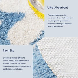 YRXRUS Flower Bath Mat, Blue Bathroom Rug, Beauty Bath Mats, Ultra Soft Microfiber Bath Rug, Machine Washable Flower Rug, Shower Bathtub Mat Gift Aesthetic Summer Room Decor, 23.6x23.6 in