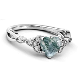 Luyona Natural Moss Agate Ring 925 Sterling Silver Green Moss Agate Ring Promise Ring Engagement Wedding Jewelry for Women-m7