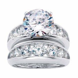 PalmBeach Sterling Silver Round Cubic Zirconia Bridal Ring Set Sizes 5-10 Size 8