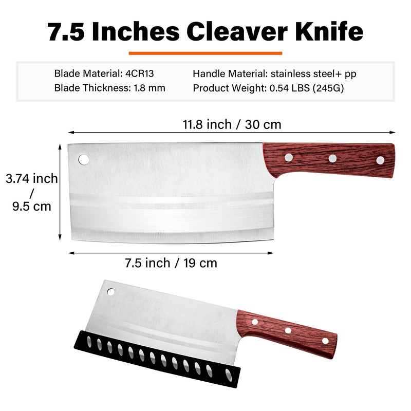TJ POP Chinese Chef Cleaver, 7.5 Inch Stainless Steel Knife
