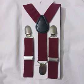 Unbranded Baby Suspenders Burgundy Y-Shape 1" Wide Elastic Strap 3 Clips Adjustable New