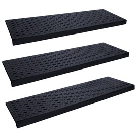 Spurtar Rubber Stair Treads, 30" x 10" 3PCS Outdoor Rubber Stair Treads Non-Slip for Wooden Concrete Marble Tile Metal Steps Black