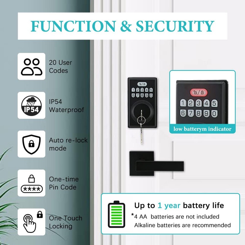 Keyless Entry Door Lock with 2 Handles, Electronic Keypad Deadbolt