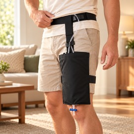 Black Urinary Drainage Bag Holder Pouch with Waist and Thigh Straps for External Collection Setup