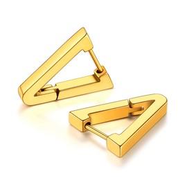 FOCALOOK Gold Earrings for Men Triangle Stud Earrings Stainless Steel Gold Plated Piercing Male Jewellery