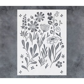 GSS Designs Wildflower Stencil for Painting on Wall Wood Canvas Furniture Reusable Art Flower Stencil for Craft Floral Stencils for Painting 16x21 Inch
