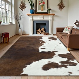 Foxmas Area Rugs for Living Room, 4x6 Machine Washable Cow Print Rug, Non-Slip Low Pile Indoor Floor Rug, Carpet for Bedroom Dining Room Laundry Room Kitchen Home Office