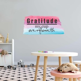 Watercolor Sticker Quote Art Mural Home Décor Home Wall Decoration Joyful Quote Inspirational Gratitude My Cup overfloweth - Size: 40 in x 20 in