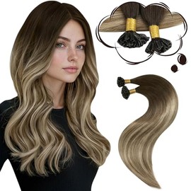 Moresoo Bondings Real Hair Extensions Brown Root Ombre to Chestnut Brown with Platinum Blonde 45 cm 50 g 50 Sticks #4/6/613 Silky Straight