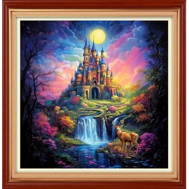 Foxhool Stamped Cross Stitch Kits,11CT Printed Cross Stitch Pattern Full Embroidery Kits for Beginner Needlepoint Kits& Magic Castle 18x18 inch