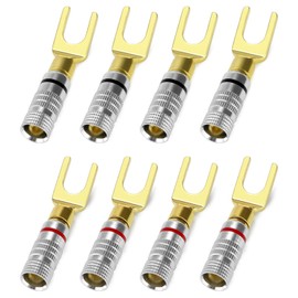 QWORK® 8 Pieces Y Spade Plug, Speaker Wire Connectors, Fork Spade Plug 45 Degree, Speaker Cable Connector