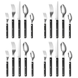 Khen Cutlery Set of 20, 18/8 Stainless Steel Flatware, Modern Silverware for Home, Kitchen, Dining & Table Setting for 4 – Stainless Steel, Dishwasher Safe, Lightweight & Ergonomic Design Gift - Black