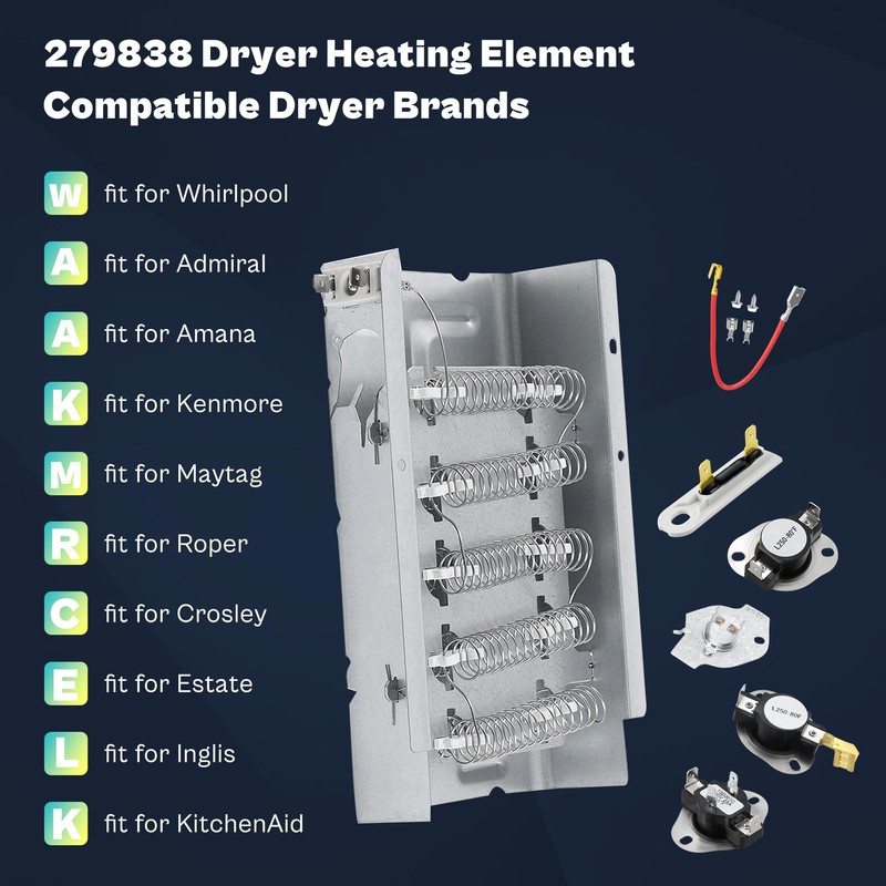 Heating Element fit for Roper Whirlpool Dryer RED4516FW0-279838 W10724237 2406028