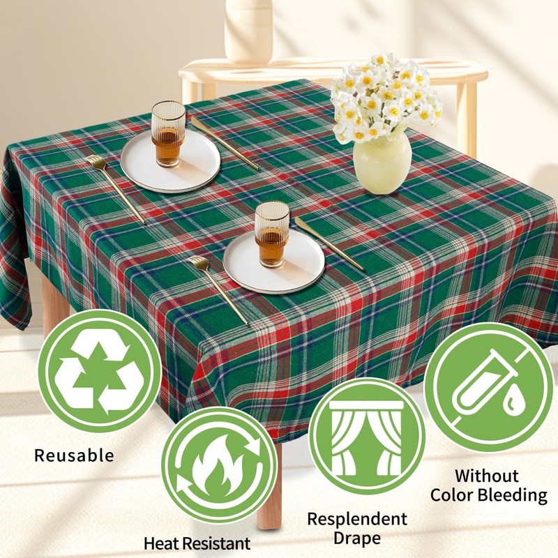 Incisite Gingham Tablecloth, 140cm x 140cm Cotton Linen Table Cloth,