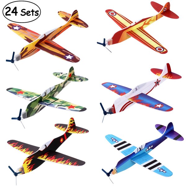iBaseToy 36 Pack Glider Planes for Kids - 8" Foam Airplane Toys, Airplane Party Favors, Carnival Prizes, Classroom Prizes, Outdoor Flying Toys Foam Planes for Kids Boys Girls Valentines Gifts