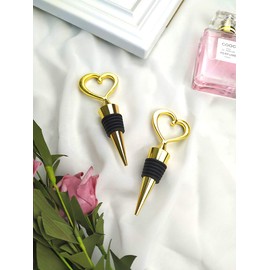 24PCS Wedding Favor for Guests,Matal Alloy Heart Wine Bottle Stopper Champagne Saver with Gift Box for Party Souvenirs Gift Supplies Decoration by WeddParty (Golden Heart with Bag)