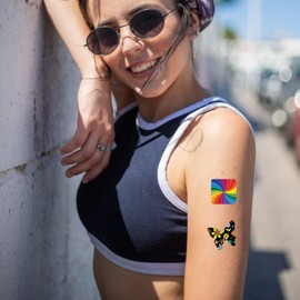 72 Piece Geometry Temporary Tattoos Stickers for Kids Reward, Starry Sky Rainbow Butterfly Square Circles Triangle Colorful Tattoos for Boys Girls Student Teachers Classroom Party