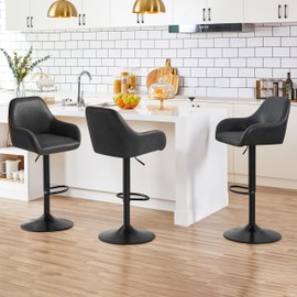 Yaheetech Bar Stools Set of 4, PU Leather Swivel Counter Height Barstools, Adjustable Bar Chairs with Backrest and Footrest, Kitchen Island Stool for Home Kitchen, Black