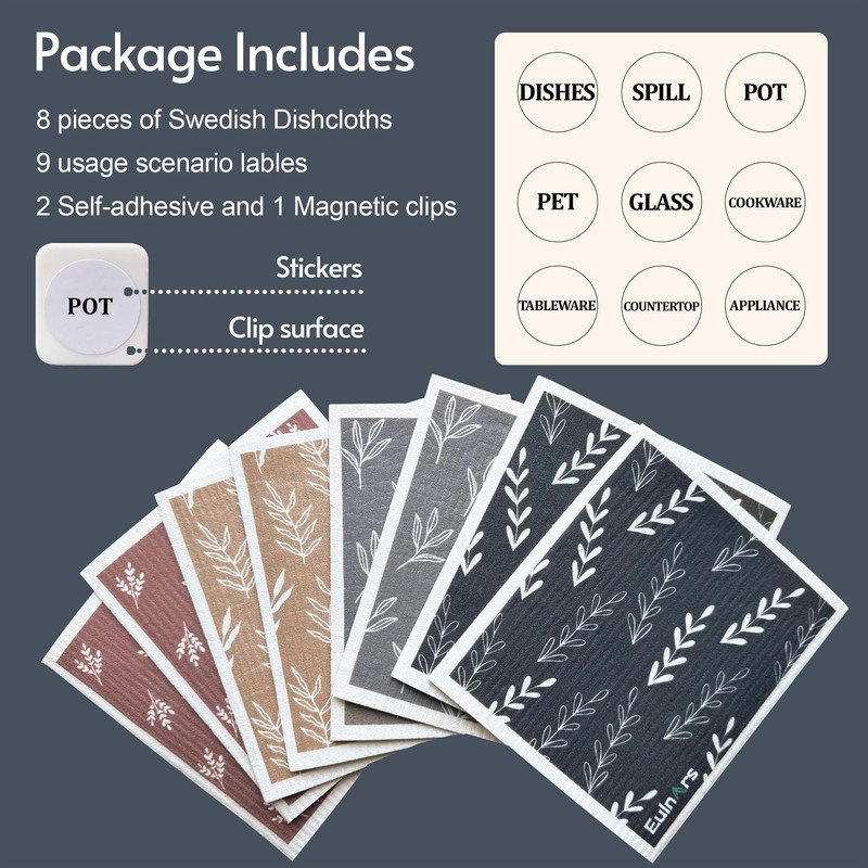 Eulnars 8 Pack Swedish Dish Cloth, Reusable Paper Towels with