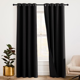 RYB HOME Soundproof Blackout Thermal Insulating 3 in 1 Set Curtains 3 Layers Heavy Grommet Drapes for Bedroom Living Room Divider Curtains Bay Window, Black, 52 x 108 inches, 2 Pcs