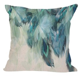 Orythyra Cushion Cover 45x45cm Peacock Feather Cotton Linen Pillow Cover Decorative Throw Pillows Farmhouse Decor for Home Cushion Case 18x18 Inch