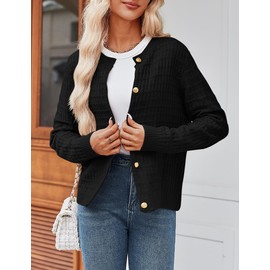 Zeagoo Women's 2025 Knit Cardigan Sweaters Crew Neck Button Down Open Front Long Sleeve Trendy Cropped Jackets Black