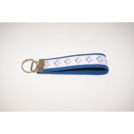 Wristlet Key Fob Larger 6 Inch White Horses Steel Blue