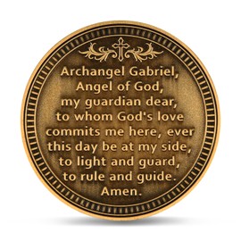 Archangel Gabriel Religious Challenge Coin with Prayer – 3D Angel Pocket Coin with Clear Case – Zinc Alloy Faith Gift for Protection, Guidance, and Inspiration (1.57 Inch)