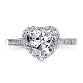 Classic Romantic 3CT AAA CZ Solitaire Heart Shaped Engagement Ring for Women Thin Pave Cubic Zirconia Band Promise Ring .925 Sterling Silver