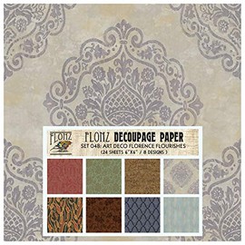 Decoupage Paper Pack (24 Sheets 6"x6") Art Deco Florence Flourishes FLONZ Vintage Styled Paper for Decoupage, Craft and Scrapbooking
