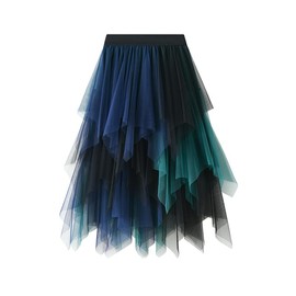 Women's Skirt, Tulle, Irregular, Layered Underskirt, Skirt, Ballet Tutu, Prom, Party, Pleated Dress, A-line Midi Skirt, High Waisted Skirt, green blue