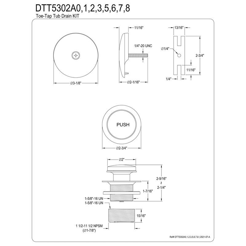 Kingston Brass DTT5302A7 Made to Match Easy Touch Toe-Tap Conversion,