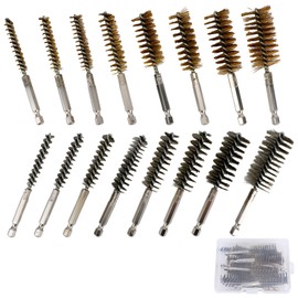 lasuroa 8pcs Brass Wire Brushes & 8pcs Stainless Steel Bore Brush, Twisted Metal Cleaning Tools with 1/4" Hex Shank for Power Drill Impact Driver & Tube Cleaning