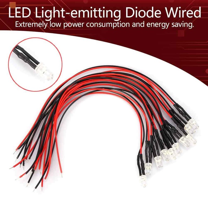 10pcs 5mm Pre Wired LED Diodes Light 12V LED Light