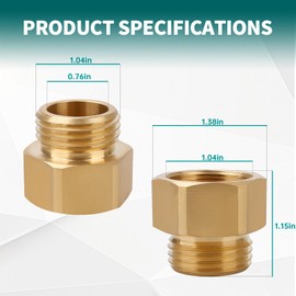Hose Bib Brass Adapter, 1-1/16 Inch Fine Thread Female Vacuum Hose Bib, Fit for Outdoor Faucet to Garden Hose Connector, Adapter Fine Thread (Female), Brass-1 Pack