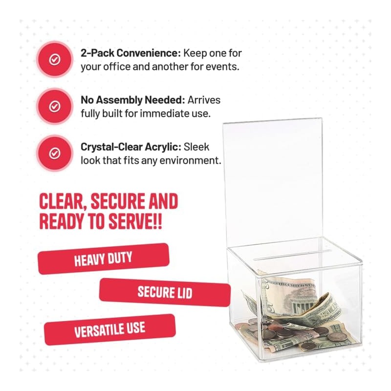 Acrylic Charity Donation Ballot box Fundraising Coin collection Tip box
