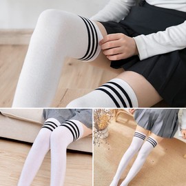 DRESHOW 6 Pairs Extra Long High Thigh Socks Striped Over Knee Thin Tights Long Stocking for Women Leg Warmer