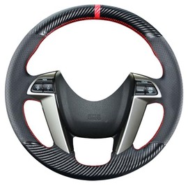 Kivnto DIY Carbon Fiber Steering Wheel Covers for Honda 8th Generation Accord 2008 2009 2010 2011 2012 / Pilot SUV 2009-2015 / Odyssey 2011-2017 15 inches Leather Interior Accessories