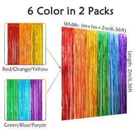 Rainbow Foil Fringe Curtains, 2 Pack Rainbow Party Decorations 1 x 2 m Tinsel Metallic Streamers Holiday Photo Booth Props Backdrop for Birthday Wedding Engagement