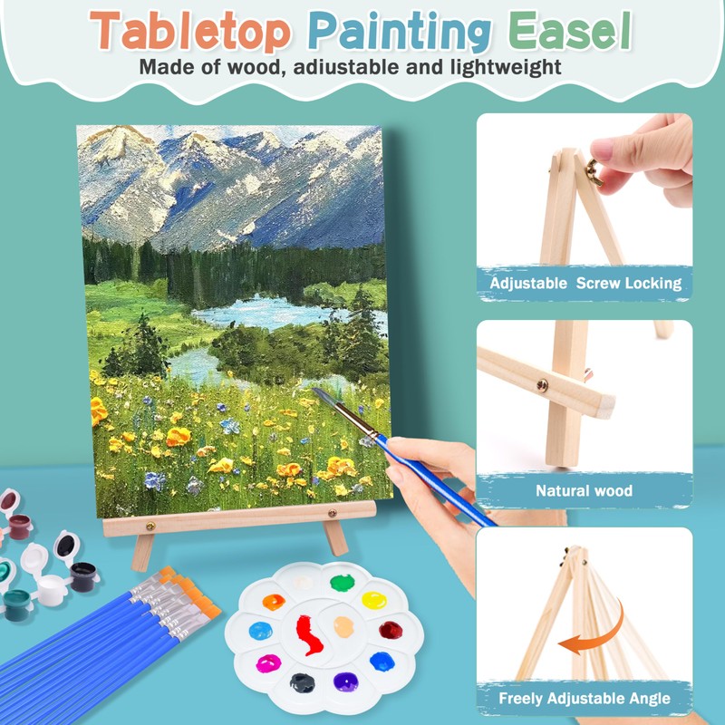 4 Pack 8x10 Inch Canvas and Easel Set, Sip and