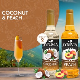 Syruvia Coconut and Peach Syrup Fruit Favorites Variety Pack - 25.4 oz - Perfect for Cocktails, Desserts, Italian Sodas, Ice and More, Kosher and Gluten-Free.