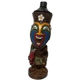 homestyles 12" H Friki Tiki Tribal Painted Solar Table Top Flickering Lights Totem Pole Bamboo Carved Full Body Base Statue with Daiquiri Party Drink and Hang Loose Hand Outdoor Garden Decor Decor